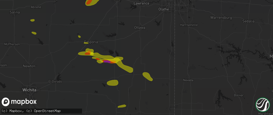 Hail map in Welda, KS on May 31, 2026