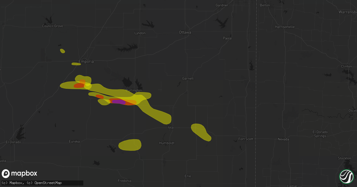 Hail map in Welda, KS on May 31, 2026