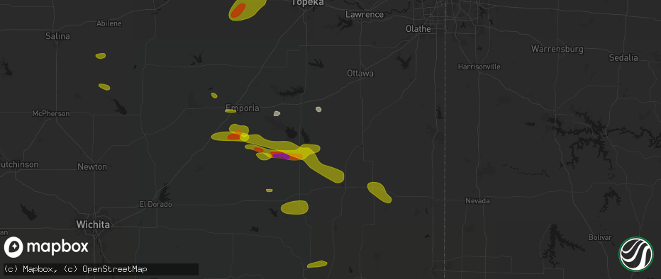 Hail map in Westphalia, KS on May 31, 2026