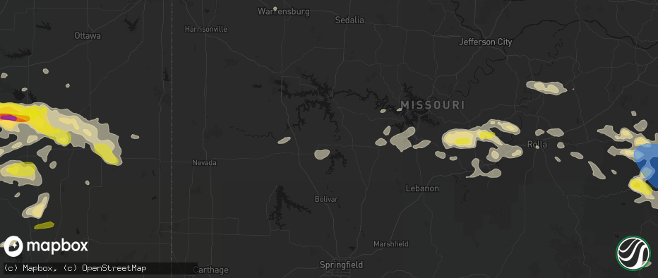 Hail map in Wheatland, MO on May 31, 2026