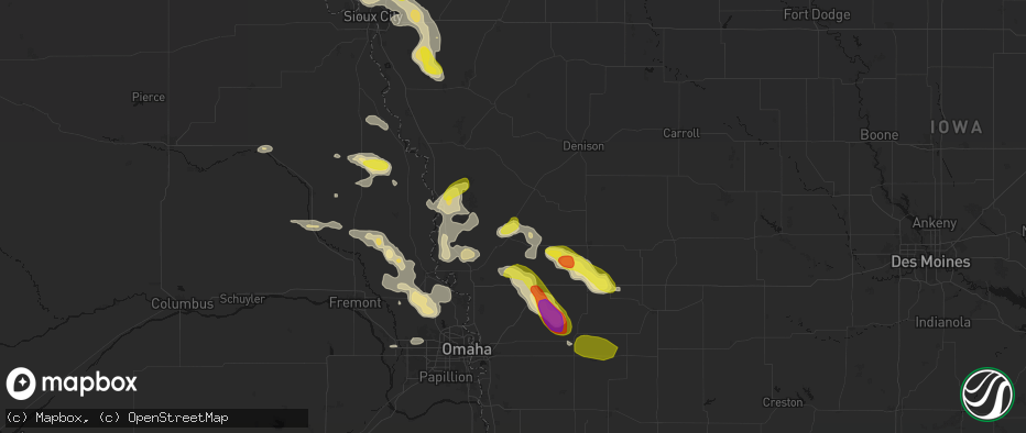 Hail map in Woodbine, IA on May 31, 2026