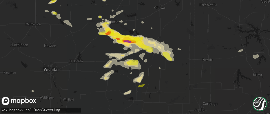 Hail map in Yates Center, KS on May 31, 2026