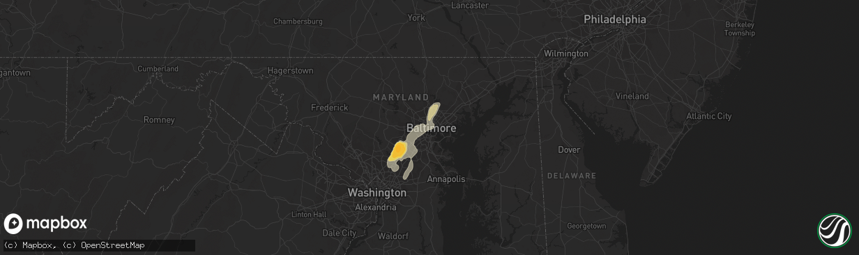 Hail map in Baltimore, MD on June 1, 2012