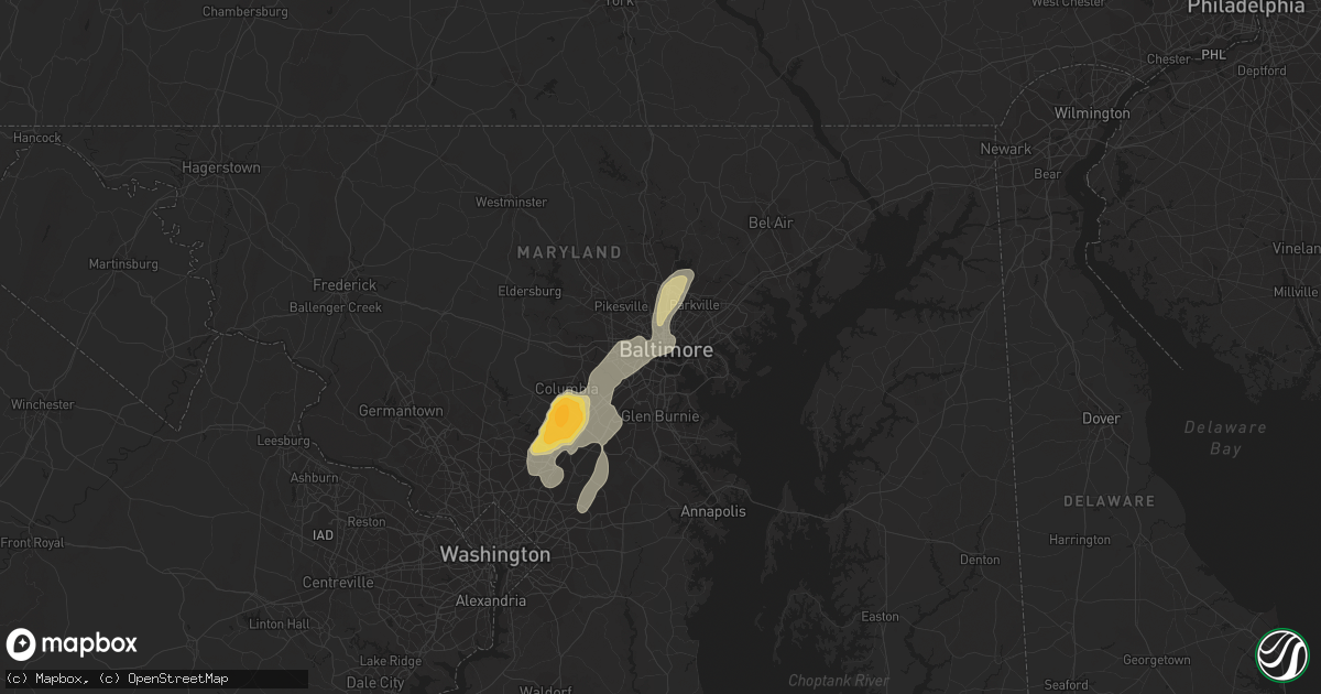 Hail map in Baltimore, MD on June 1, 2012