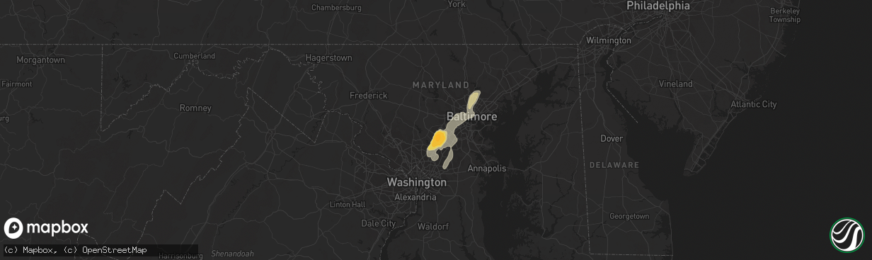 Hail map in Columbia, MD on June 1, 2012