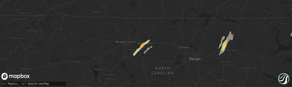 Hail map in Greensboro, NC on June 1, 2012