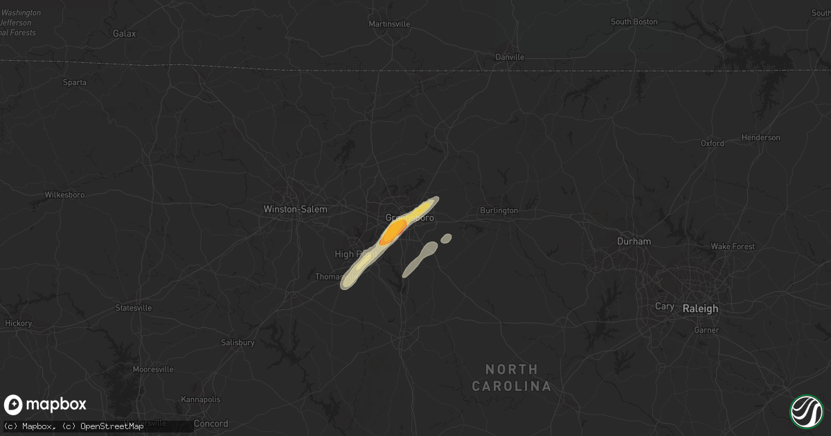 Hail map in Greensboro, NC on June 1, 2012