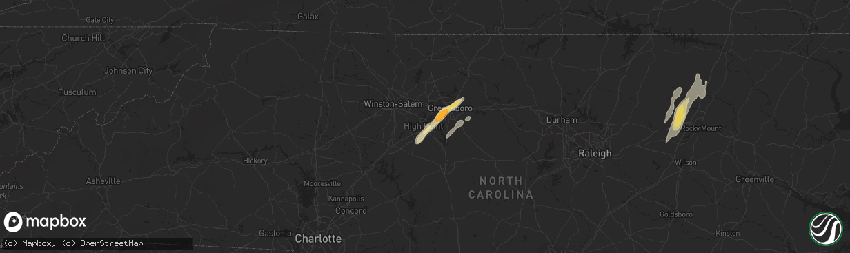 Hail map in High Point, NC on June 1, 2012