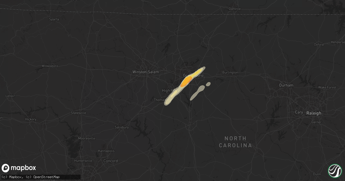 Hail map in High Point, NC on June 1, 2012