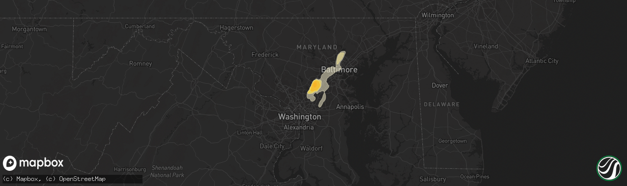 Hail map in Laurel, MD on June 1, 2012