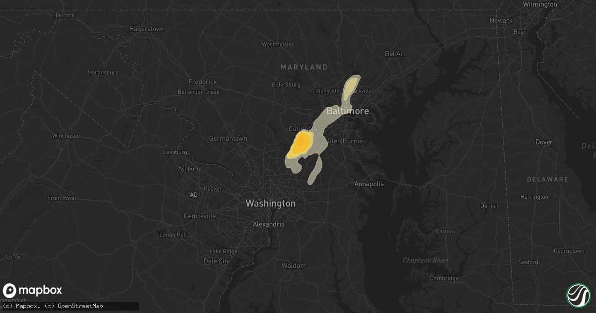 Hail map in Laurel, MD on June 1, 2012