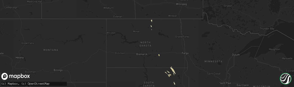 Hail map in North Dakota on June 1, 2012