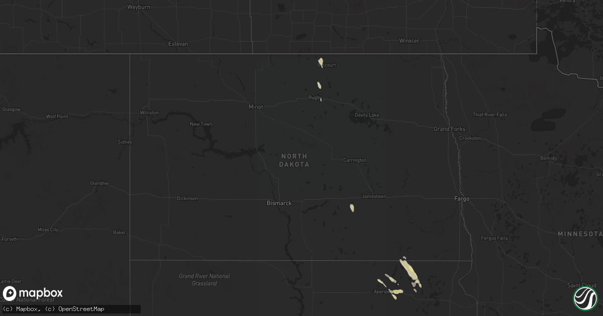 Hail map in North Dakota on June 1, 2012