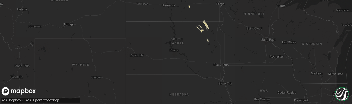 Hail map in South Dakota on June 1, 2012