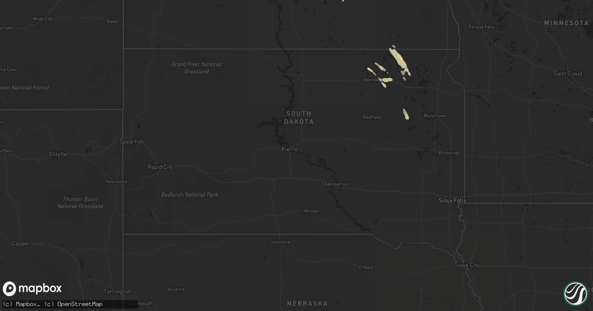 Hail map in South Dakota on June 1, 2012