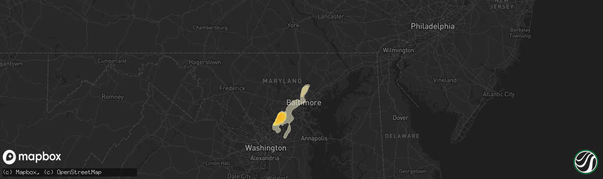 Hail map in Towson, MD on June 1, 2012