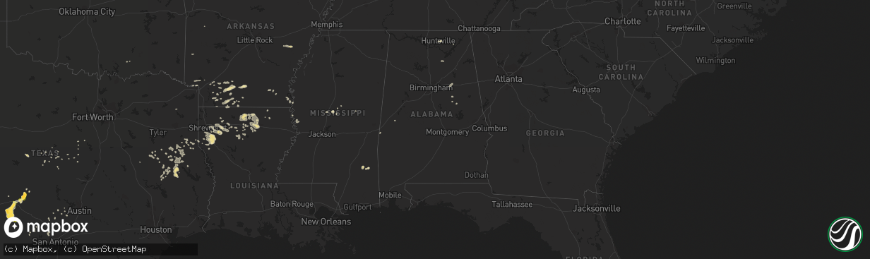 Hail map in Alabama on June 1, 2013