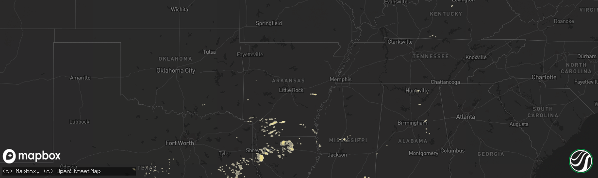 Hail map in Arkansas on June 1, 2013