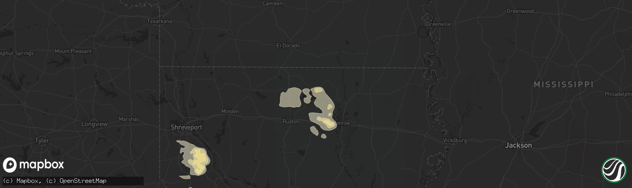 Hail map in Farmerville, LA on June 1, 2013