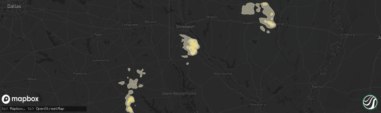 Hail map in Mansfield, LA on June 1, 2013