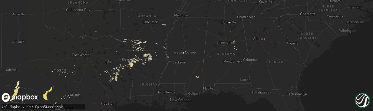 Hail map in Mississippi on June 1, 2013