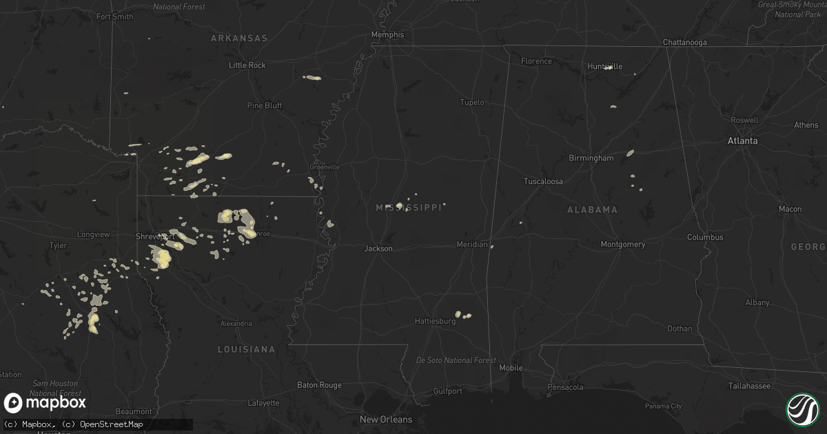 Hail map in Mississippi on June 1, 2013