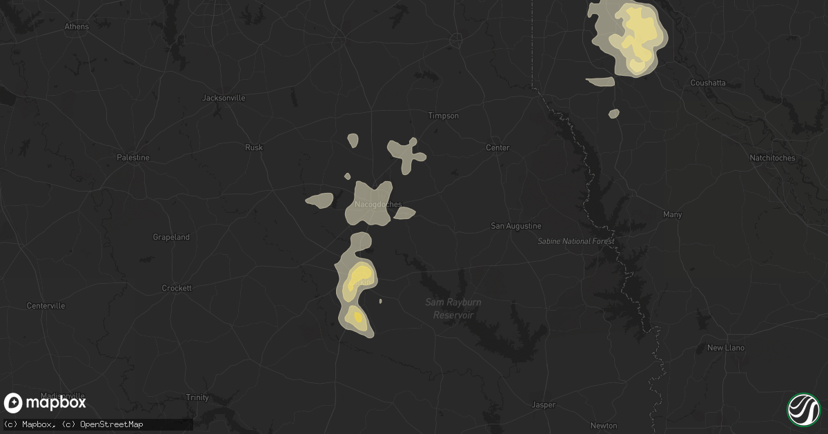 Hail map in Nacogdoches, TX on June 1, 2013