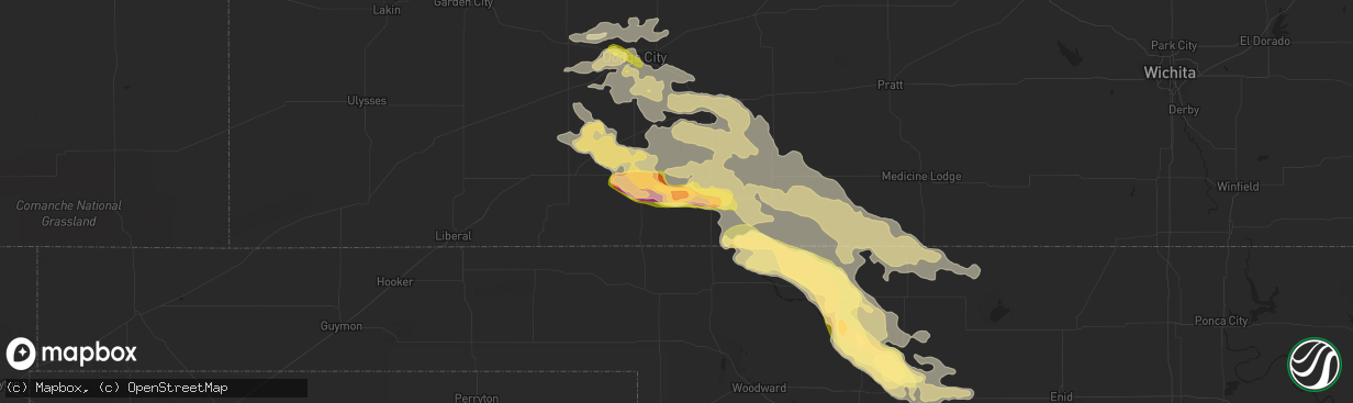 Hail map in Ashland, KS on June 1, 2014