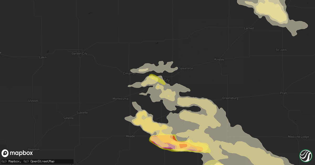 Hail map in Dodge City, KS on June 1, 2014