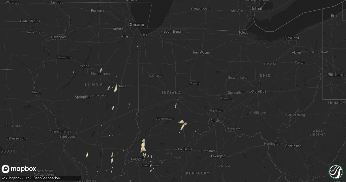 Hail map in Indiana on June 1, 2014