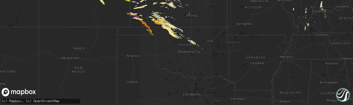 Hail map in Oklahoma on June 1, 2014