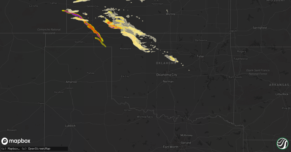 Hail map in Oklahoma on June 1, 2014