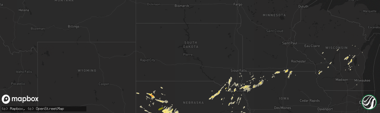 Hail map in South Dakota on June 1, 2014