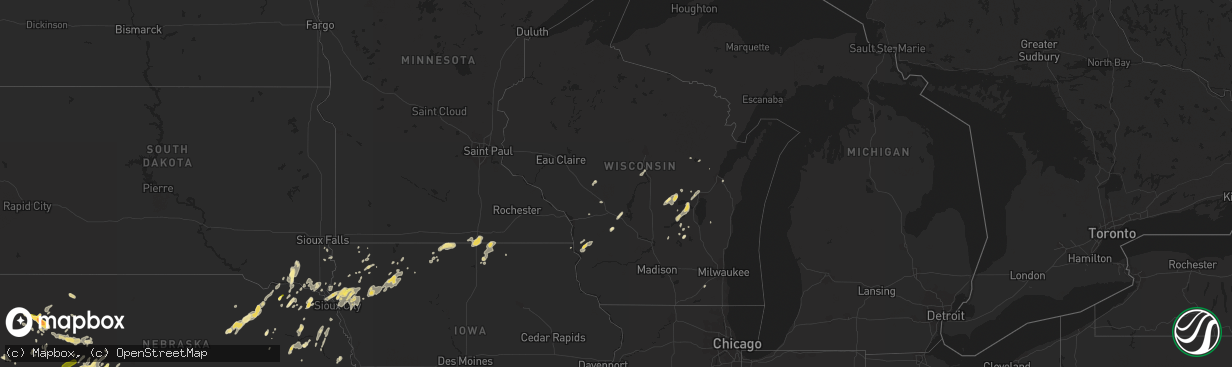 Hail map in Wisconsin on June 1, 2014