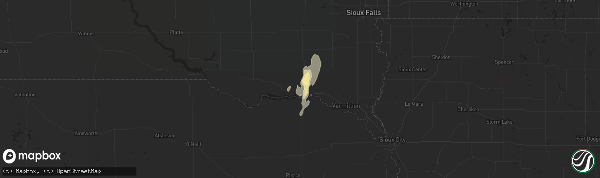 Hail map in Yankton, SD on June 1, 2014