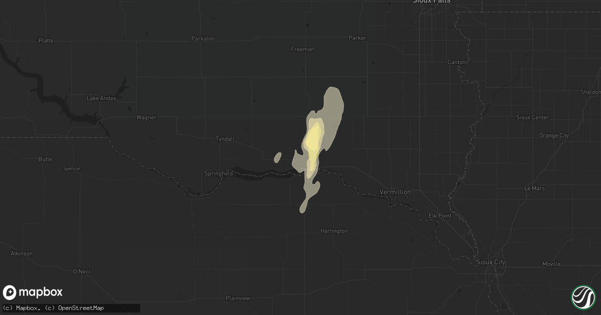 Hail map in Yankton, SD on June 1, 2014
