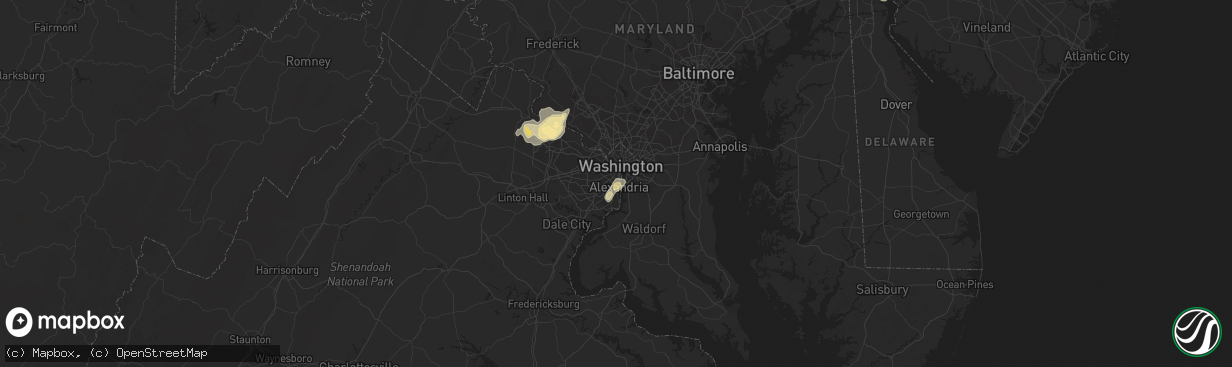 Hail map in Alexandria, VA on June 1, 2015