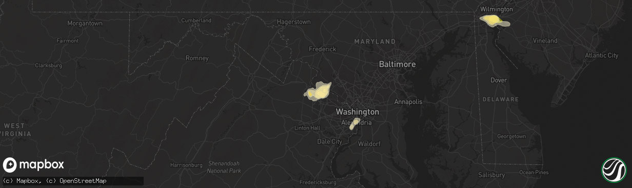 Hail map in Ashburn, VA on June 1, 2015