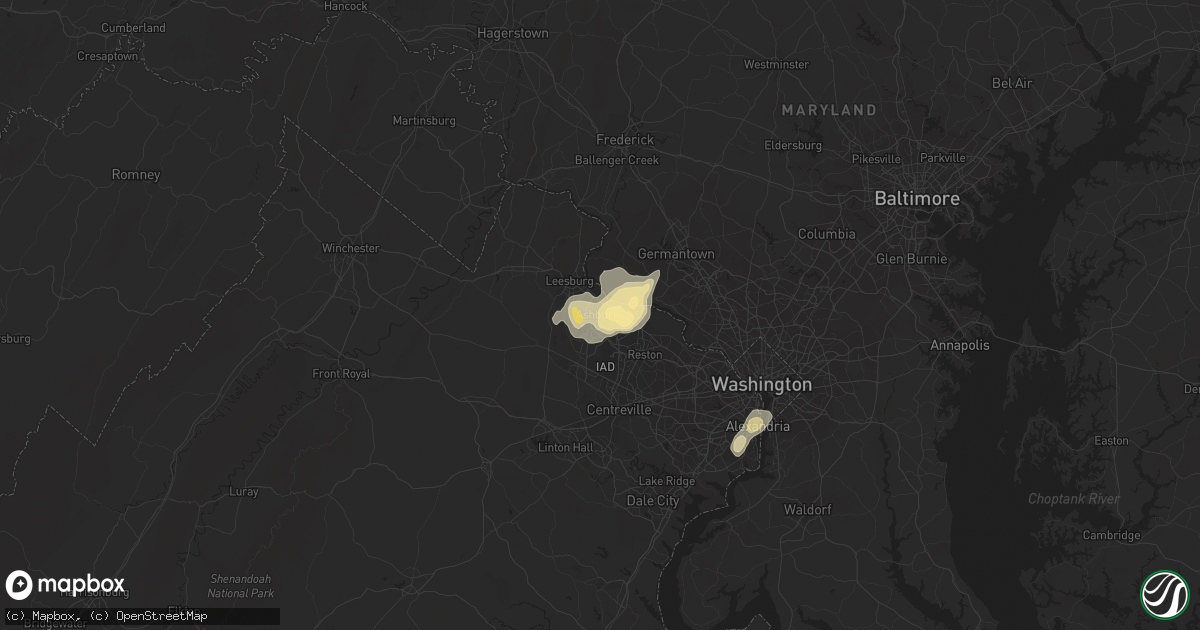 Hail map in Ashburn, VA on June 1, 2015