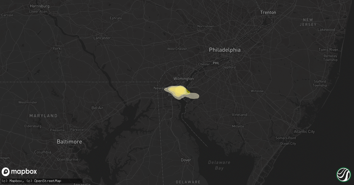 Hail map in New Castle, DE on June 1, 2015