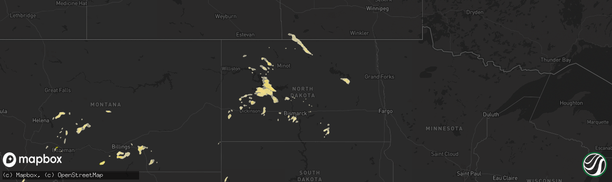 Hail map in North Dakota on June 1, 2015