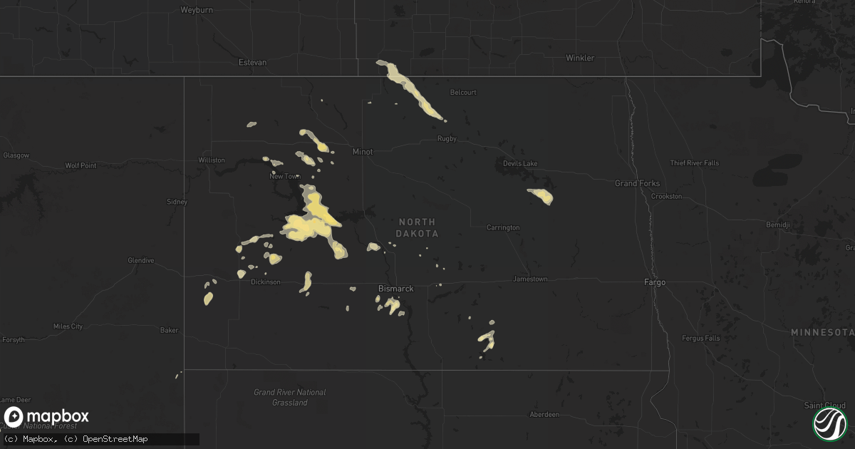 Hail map in North Dakota on June 1, 2015