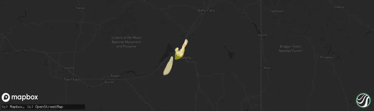 Hail map in Pocatello, ID on June 1, 2015