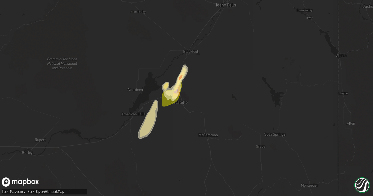 Hail map in Pocatello, ID on June 1, 2015