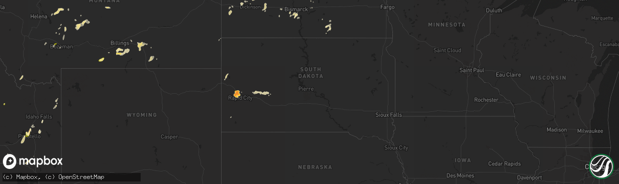 Hail map in South Dakota on June 1, 2015