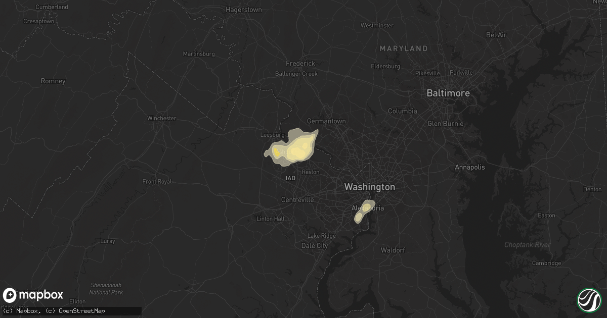 Hail map in Sterling, VA on June 1, 2015