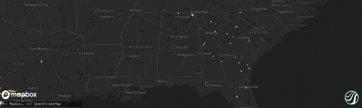 Hail map in Alabama on June 1, 2016