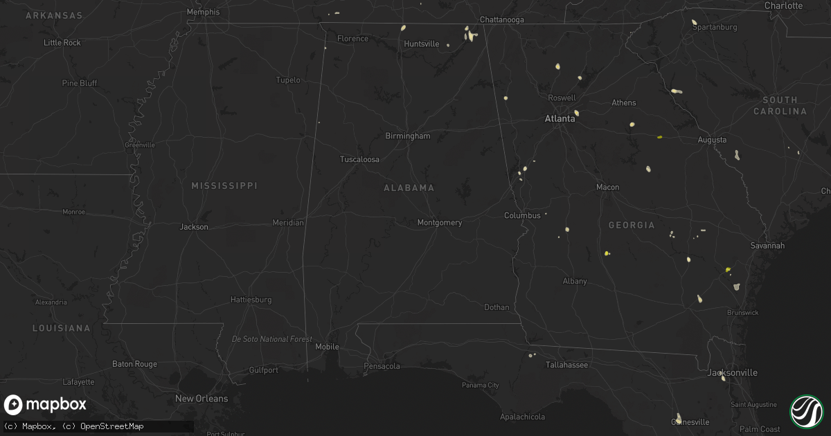 Hail map in Alabama on June 1, 2016