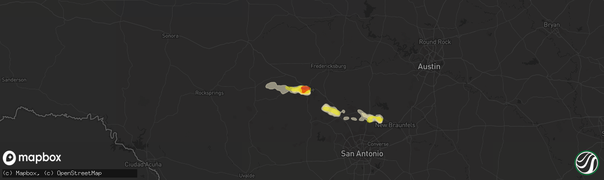 Hail map in Kerrville, TX on June 1, 2016