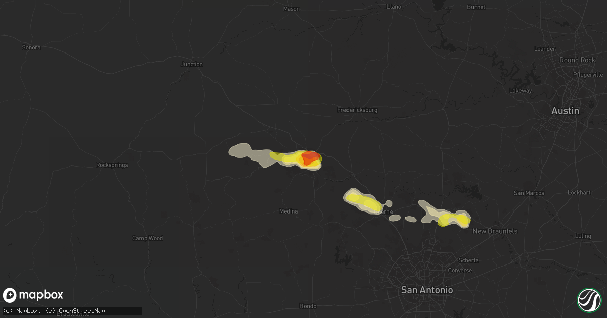 Hail map in Kerrville, TX on June 1, 2016